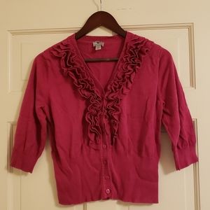 Worthington pink ruffle cardigan, L